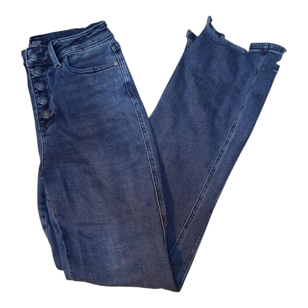 Judy Blue Womens 5/27 Straight Jeans Dark Wash Button Fly Raw Hem JB88912 DK